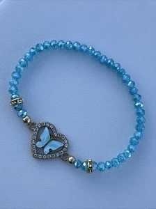 Pulsera elástica bebé azul cristal mariposa dentro del corazón con diamantes de imitación - Imagen 1 de 18