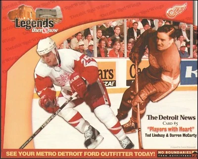 Detroit News NHL Red Wings Ted Lindsay Darren McCarty 8 x 10 cartulina pinup Foto 1 de 3