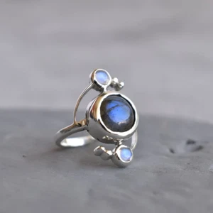 Moonstone & Labradorite Handmade Women Ring 925 Sterling Silver Jewelry Gifts - Picture 1 of 5