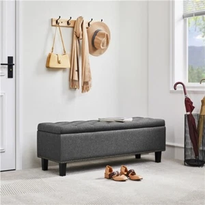 Ottoman with Storage, Classic 125-cm Entryway Bench Footstool Bench Dark Grey - Picture 1 of 12