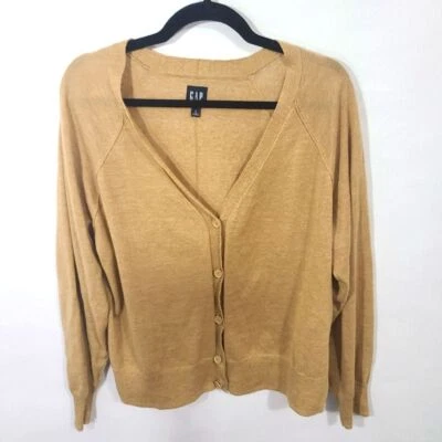 Gap Women's Size Large L Button Down Sweater Tan Linen Top - Image 1 of 4
