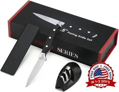 Juego de cuchillos de cocina profesionales con mango negro y protector de filo Foto 1 de 4