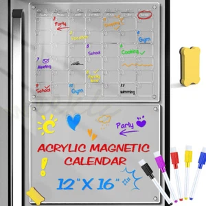 2 Pack Magnetic Fridge Calendar Acrylic Dry Erase Board Monthly Weekly 5 Markers - Picture 1 of 15