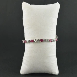 Sterling Silver Natural Ruby and Zircon Handmade Bracelet Tennis bracelet - Picture 1 of 2