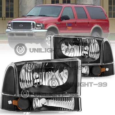 Fit 99-04 Ford Super Duty F250/350/450/550 Black Headlight Headlamp 4PCS Foto 1 de 4