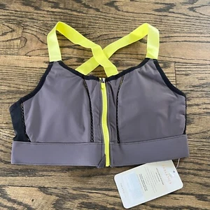 Fabletics Zoe High Impact Sports Bra Grey/Yellow Size Small Gym Workout NWT $65 - Picture 1 of 7