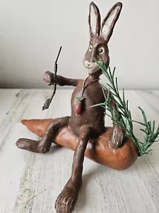 Vintage carrot Easter bunny rabbit primitive gardener unique centerpiece decor s - Picture 1 of 10