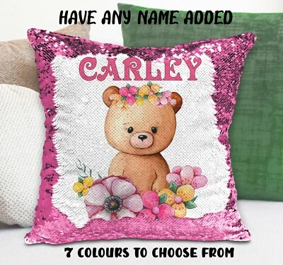 Teddy Bear Cushion Cover  Sequin Throw Pillow - Personalised - image 1 of 4