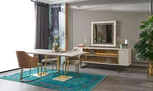 Comedor comedor mueble comedor mesa comedor comedor 9 piezas madera beige - Imagen 1 de 5