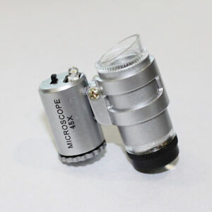 45X Mini Microscope Magnifier Magnifying Glass Jeweler Loupe 2LED Light New Gift