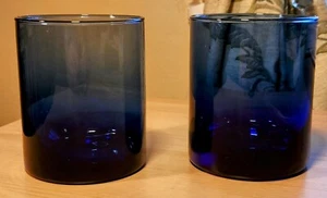 Pair Of (2) Cobalt Blue Double Old Fashioned Glasses With Heavy Base - Picture 1 of 7