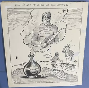ORIGINAL ARTWORK GEORGE WHITE EDITORIAL CARTOON SOUTH VIETNAM VS VIET CONG - Picture 1 of 1