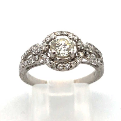 Stunning 18k White Gold Diamond Solitaire w/Halo Bridal Engagement Ring - Image 1 of 4