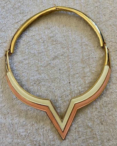 Collana Collare Cerniera Valentino Colore Oro & Rosa Smalto Crema Vintage Modernista