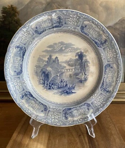 T J & J MAYER Florentine Blue Staffordshire TRANSFERWARE PLATE Antique ca. 1850 - Picture 1 of 11