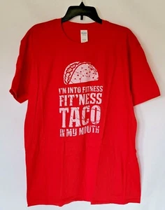 Gildan Men's T-Shirt I'm Into Fitness Fit'ness Taco In My Mouth Red Size XL New - Picture 1 of 7
