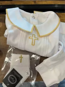 HAPIU Baby Boy Baptism Outfit Christening Outfit-Cross Detail, 3-6M, Pure White - Picture 1 of 1