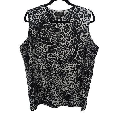Blusa Rachael Zoe Top Mujer 2X Negra Sin Mangas Top Estampado Animal Informal Oficina Foto 1 de 4
