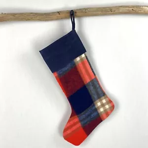 Medias de Navidad boho de lana hechas a mano azul rojo tostado a cuadros azul brazalete de pana - Imagen 1 de 7
