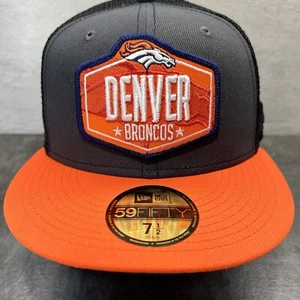 Denver Broncos Hat New Era 59 Fifty Fitted Trucker Black SZ 71/2 Cap H51 - Picture 1 of 8