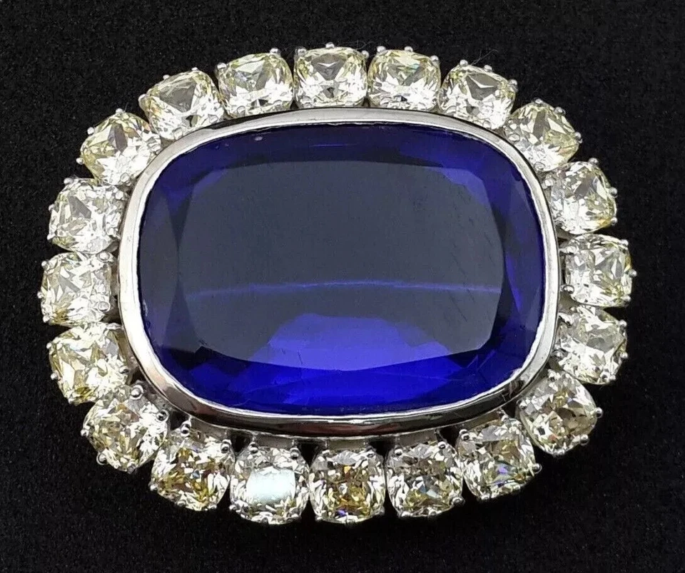 Broche broche zafiro alargado azul profundo corte cojín creado en laboratorio en plata 925 Foto 1 de 2