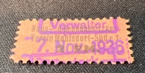 1936 German Local Event Stamp Mahlsdorf-Süd Verein Verwalter Overprint Purple - Picture 1 of 2