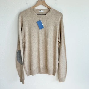 Maglione Malo Optimum uomo XL beige cashmere lana di agnello pullover toppa gomito nuovo con etichette - Foto 1 di 9