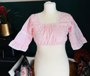 Dirndl Trachten rosa Bluse Spitze Dirndlbluse Baumwolle 38 M L 40 Crop Top - Bild 1 von 3