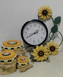 Menge 5 Vintage 90er Sonnenblumenuhr batteriebetrieben 3 Schmuckschatullen Serviettenhalter - Bild 1 von 13