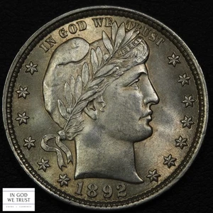 1892 Barber Silver Quarter 25C (MS CH BU Choice Brilliant UNC) - Picture 1 of 5