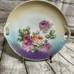Vintage Germany Porzellan Griff Kuchenteller Floral Rose Motiv Pastelltöne 9" - Bild 1 von 5