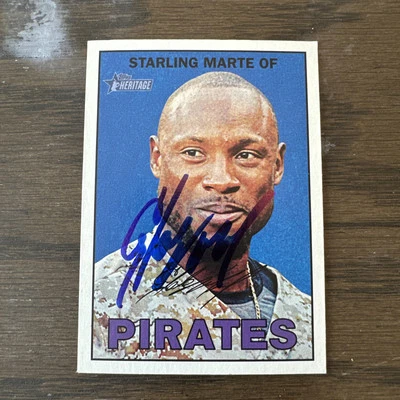 2016 Topps Heritage STARLING MARTE Signed Card autograph AUTO PIRATES METS - Image 1 of 2