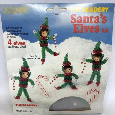 The Beadery SANTA'S ELVES Vintage Bead Navidad Adorno KIT NOS Nuevo 1987 Elfo Foto 1 de 4