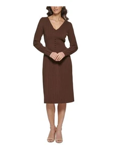 KENSIE DRESSES Womens Brown Long Sleeve Below The Knee Sweater Dress XL - Picture 1 of 11