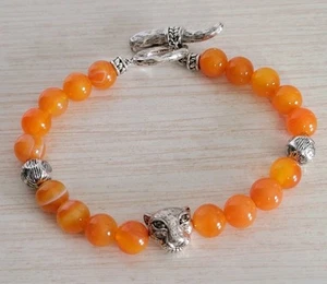 JAI by JOHN HARDY STERLING SILVER Orange Beaded Bracelet With Leopard Head 925 - Picture 1 of 17