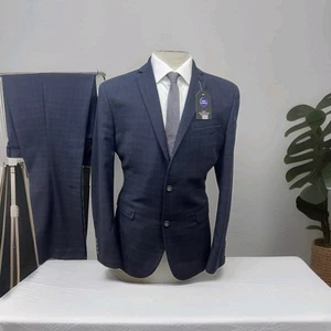Traje de 2 piezas NEXT TAILORING azul oscuro a cuadros débiles ajuste a medida C40R W34 L31 - Imagen 1 de 22