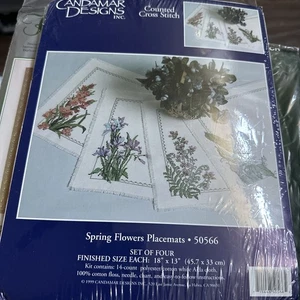 Kit de punto de cruz contado Candamar 1999 - manteles individuales flores de primavera #50566 - Imagen 1 de 3