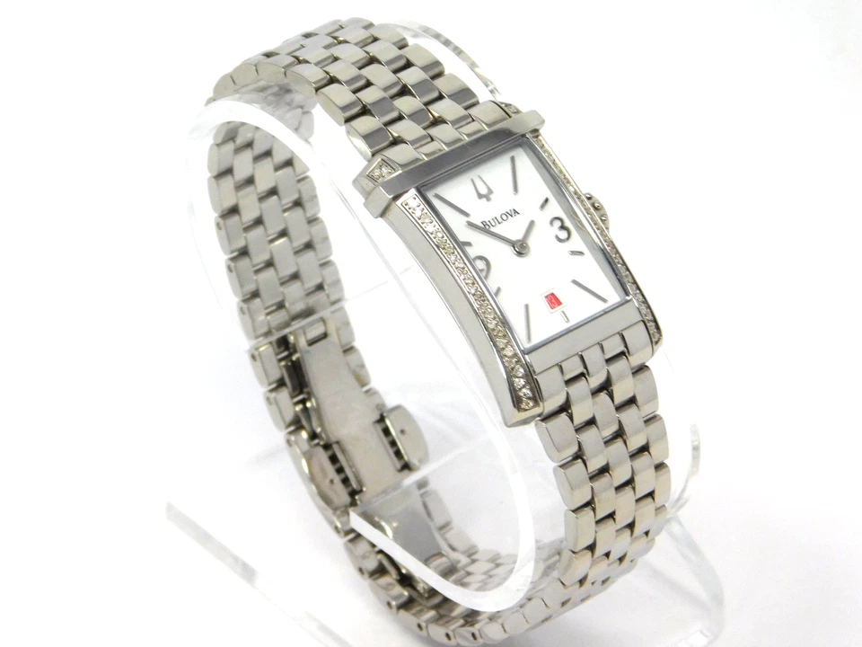 Reloj para mujer Bulova 96R187 Winslow plata esfera blanca detalles diamantes damas 7" Foto 1 de 4