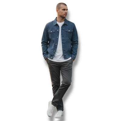 Chaqueta de Camionero AG Jeans Hombre Talla M Mediana Azul Lino Algodón Denim Foto 1 de 4