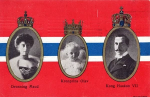 Norwegischer König Haakon VII., Dronning Maud und Kronprins Olav Postkarte - 1905 - Bild 1 von 2