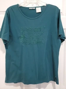 White Stag Top Tee Shirt Round Neck Floral Embroidery Short Sleeve Boho Sz Med - Picture 1 of 7