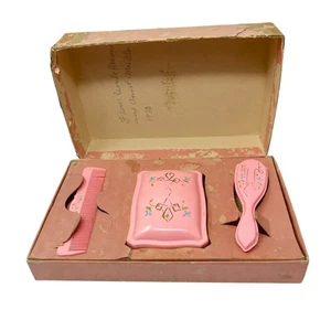 Vintage 1933 rosa Baby Waschtisch Set mit Originalkarton - Bild 1 von 12