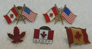 5 Vintage Kanada kanadische Flagge US-Flagge Ansteck Hutnadeln BANFF Ahornblatt siehe Bilder - Bild 1 von 3