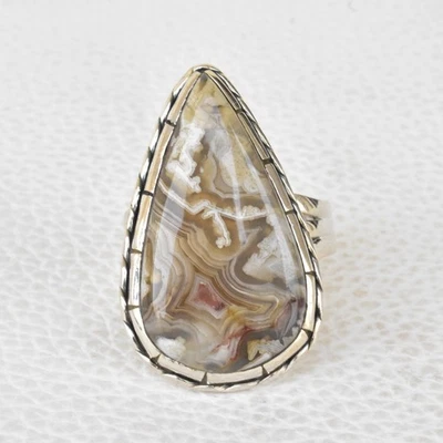 CRAZY LACE AGATE NATURAL GEMSTONE 925 SOLID STERLING SILVER  JEWELRY RING 3 TO12 - Image 1 of 4