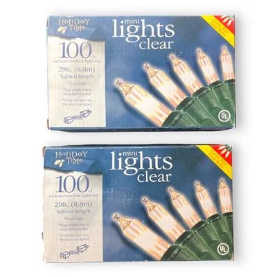 Lot of 2 Holiday Time Mini Lights Clear 100ct 29.5 ft Indoor Outdoor - Image 1 of 4