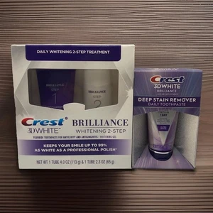 Crest 3D White Brilliance 2-Step Kit Set of 3 + Deep Stain Remover New Sealed - Picture 1 of 6