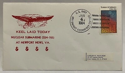 1984 USS DWIGHT EISENHOWER COVER KEEL LAID TODAY NUCLEAR SUBMARINE NAVAL COVER - Image 1 of 2