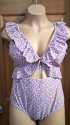 Sin marca 1 pieza púrpura y blanco cuello en V con volantes talla grande 2XL Foto 1 de 4