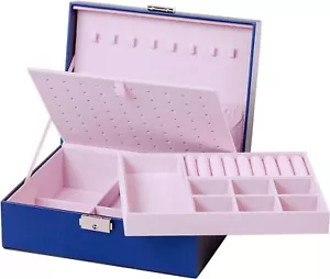 Kendal dunkelblau 2-lagig kleine Schmuckbox Uhr Schmuck Organizer Geschenk mit Schloss - Bild 1 von 9