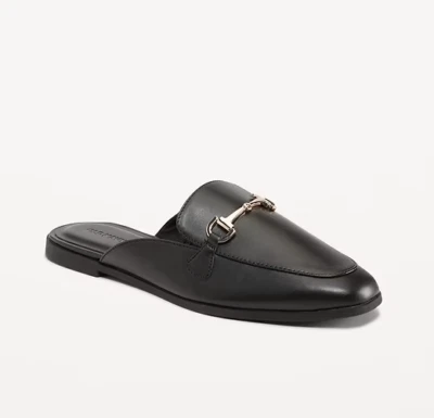 Old Navy Faux Leather Loafer Mules Shoes Women's Size 9.5 Black Slides NEW - Image 1 of 4